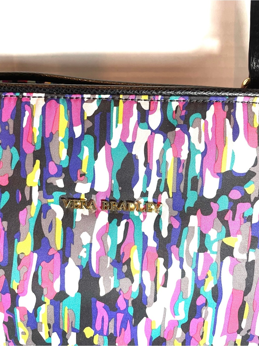 Vera Bradley Ella Tote Colorful Abstract Print Water-Resistant Bag Leather Trim - Picture 6 of 16
